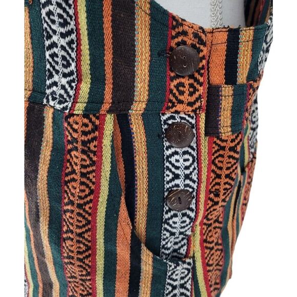 NEW! Lakhays Boho Striped Pinafore Dress Multicolor Ethnic Print Jumper Size S/M - Picture 3 of 5